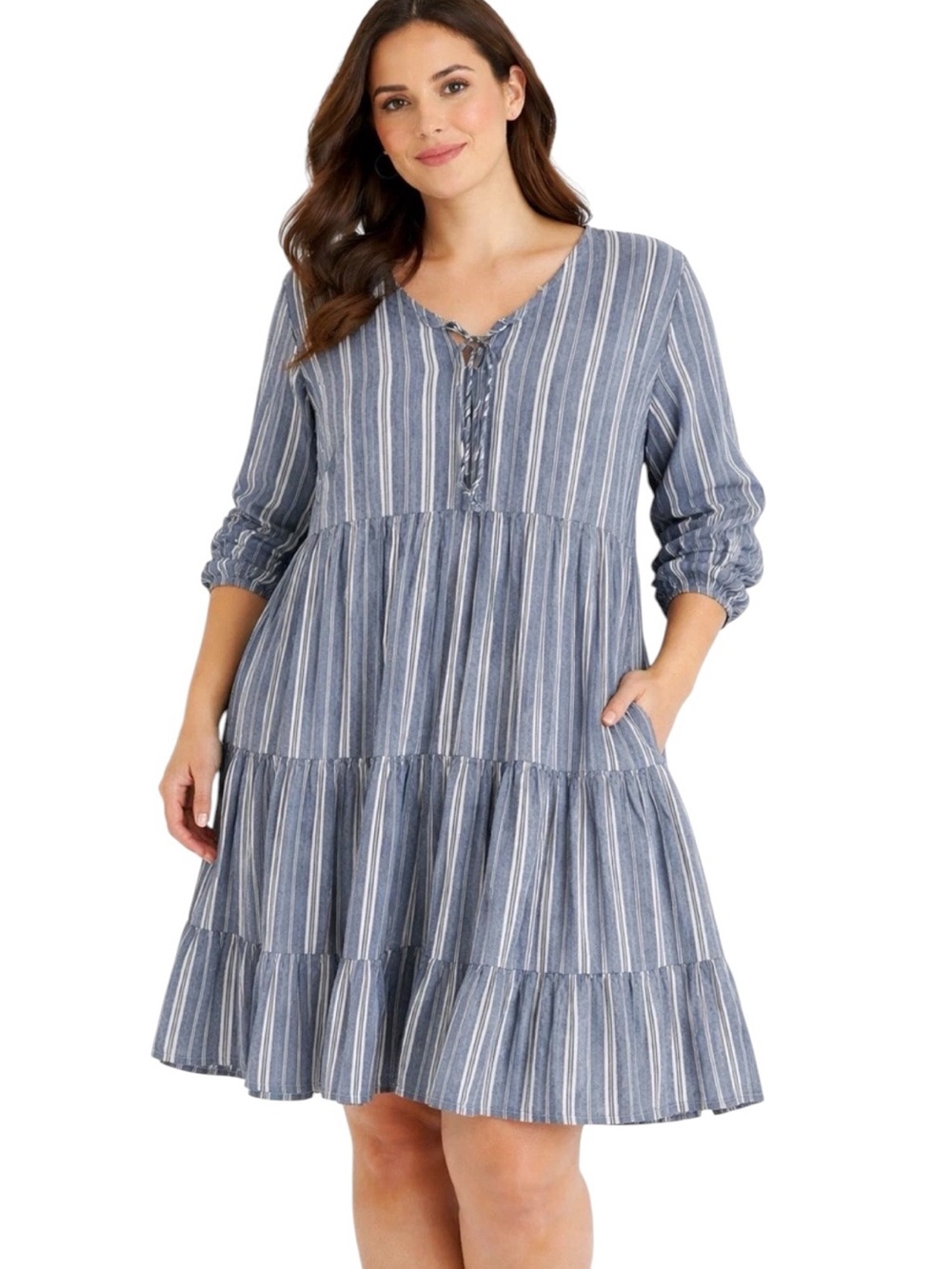 OLD NAVY | Women’s Blue Striped Lace-Up Tiered Mini Swing Dress size 3X